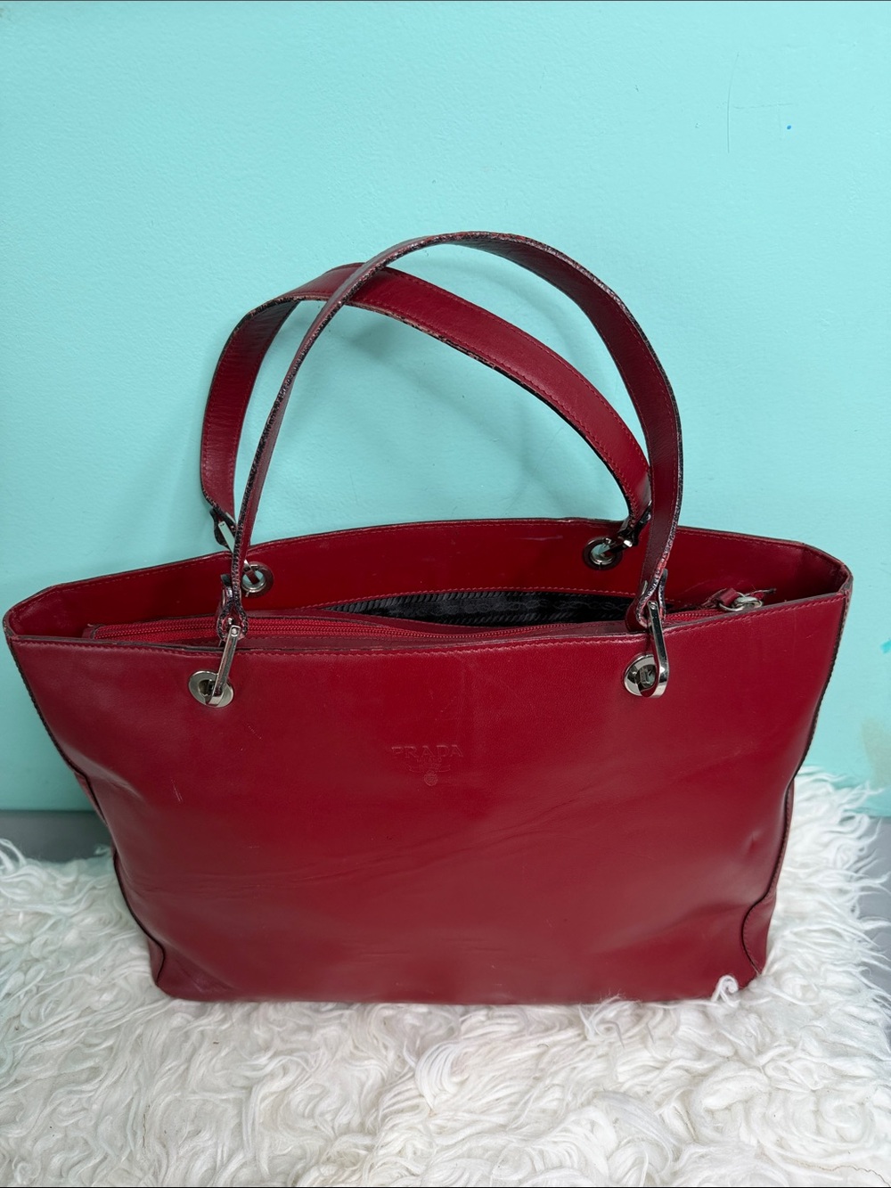 Red Leather Tote Bag - Women